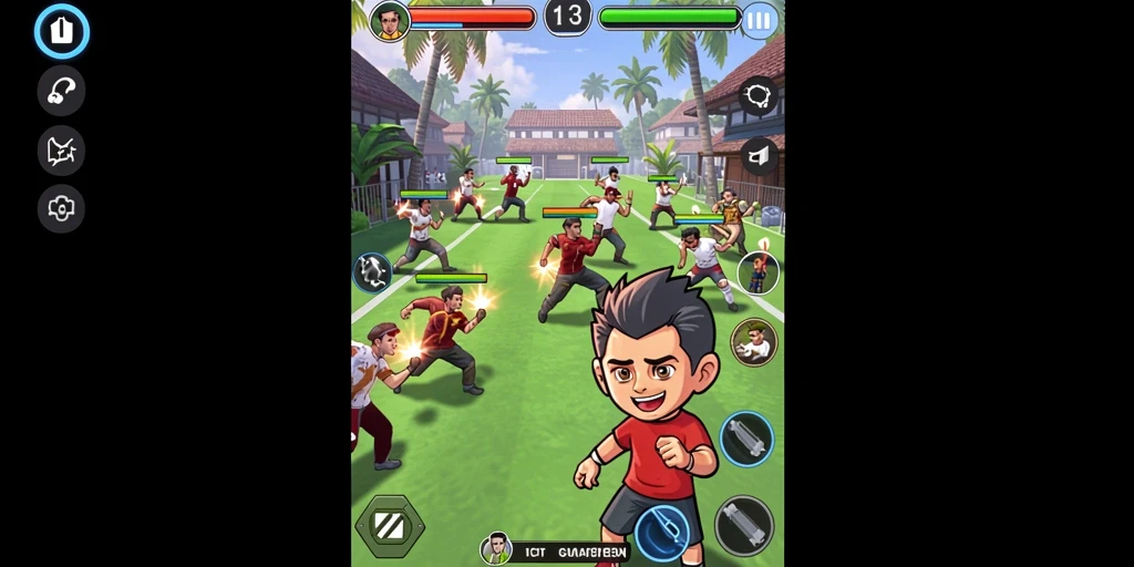Tangkapan layar karakter dalam aksi penuh warna.
